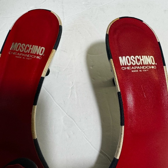 Moschino Vintage Y2K Poppy Floral Striped Kitten Heel Mules Slides Sandals Shoe - Picture 13 of 16